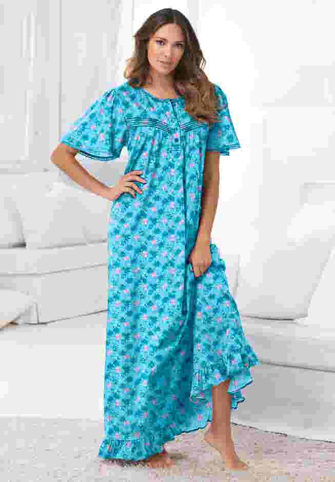 Long Floral Print Cotton Gown image number 0
