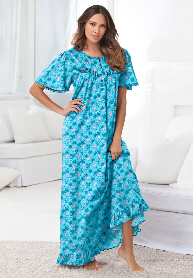 Long Floral Print Cotton Gown image number 0