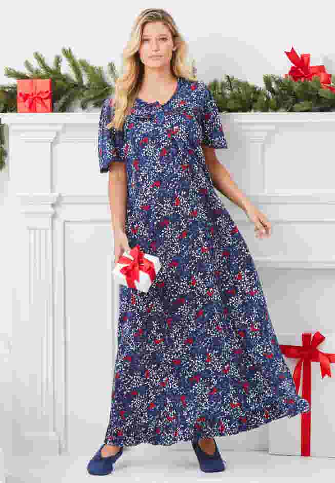 Long Floral Print Cotton Gown image number 0