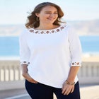 Stretch Cotton Lattice Boatneck Tunic image number null