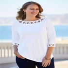 Stretch Cotton Lattice Boatneck Tunic image number null