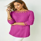 Stretch Cotton Lattice Boatneck Tunic image number null