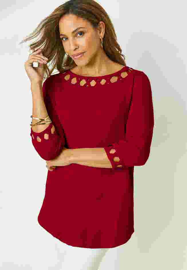 Stretch Cotton Lattice Boatneck Tunic image number 0