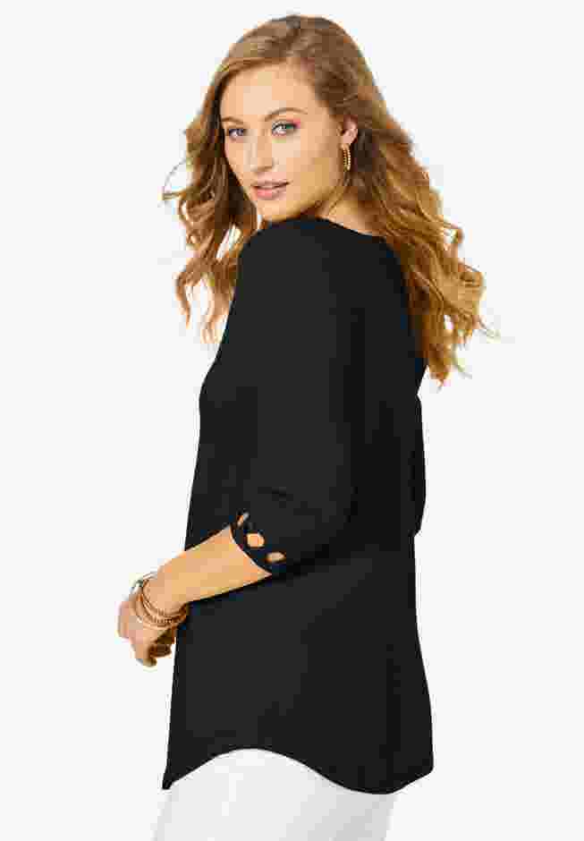 Stretch Cotton Lattice Boatneck Tunic image number 1