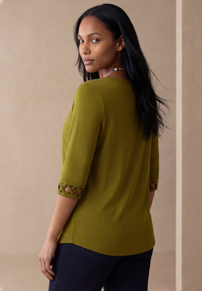 Stretch Cotton Lattice Boatneck Tunic image number 1