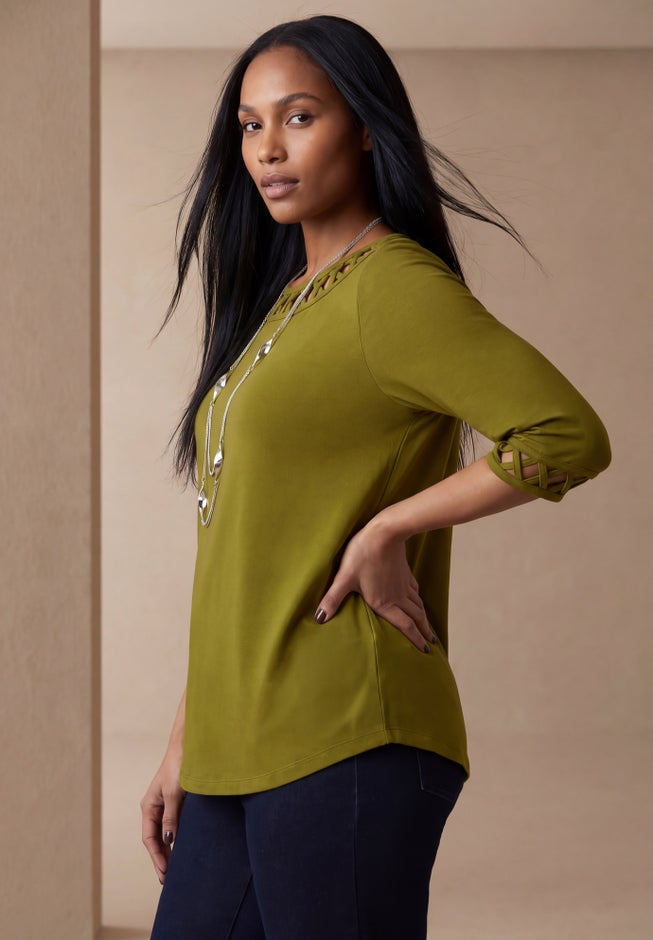 Stretch Cotton Lattice Boatneck Tunic image number 2