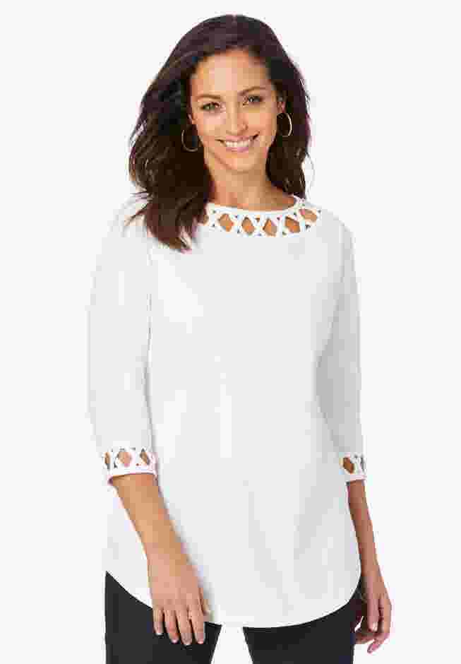 Stretch Cotton Lattice Boatneck Tunic image number 0