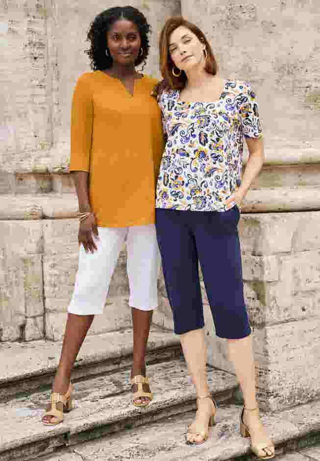 Stretch Cotton Notch Neck Tunic image number 1