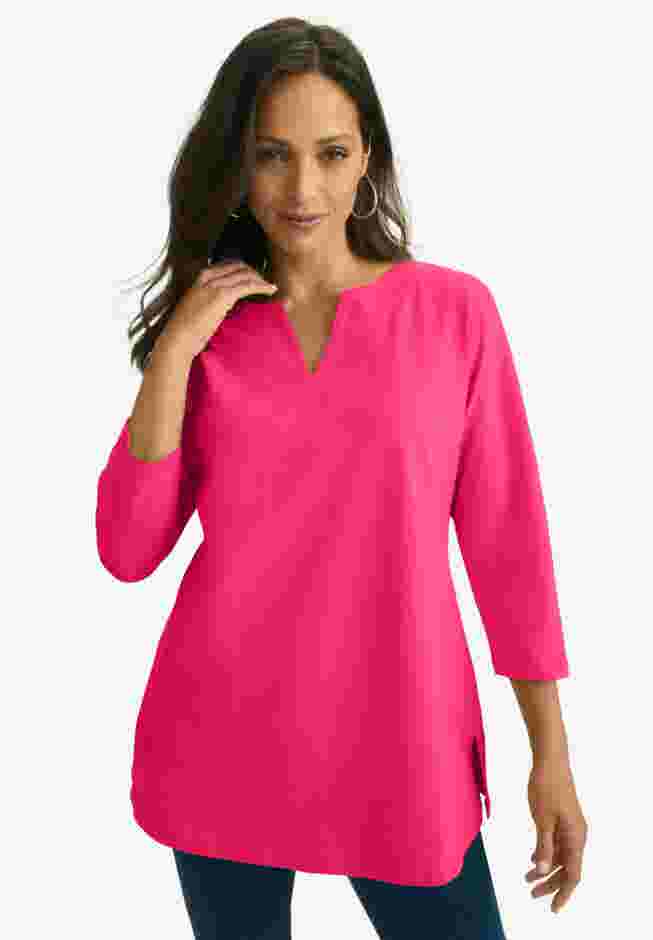 Stretch Cotton Notch Neck Tunic image number 0