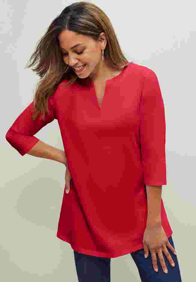 Stretch Cotton Notch Neck Tunic image number 0
