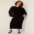 Chiffon-Paneled Midi Sweater Dress image number null