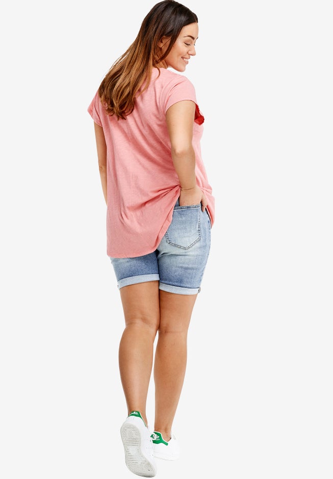 Mid-Rise Stretch Denim Bermuda Shorts image number 1