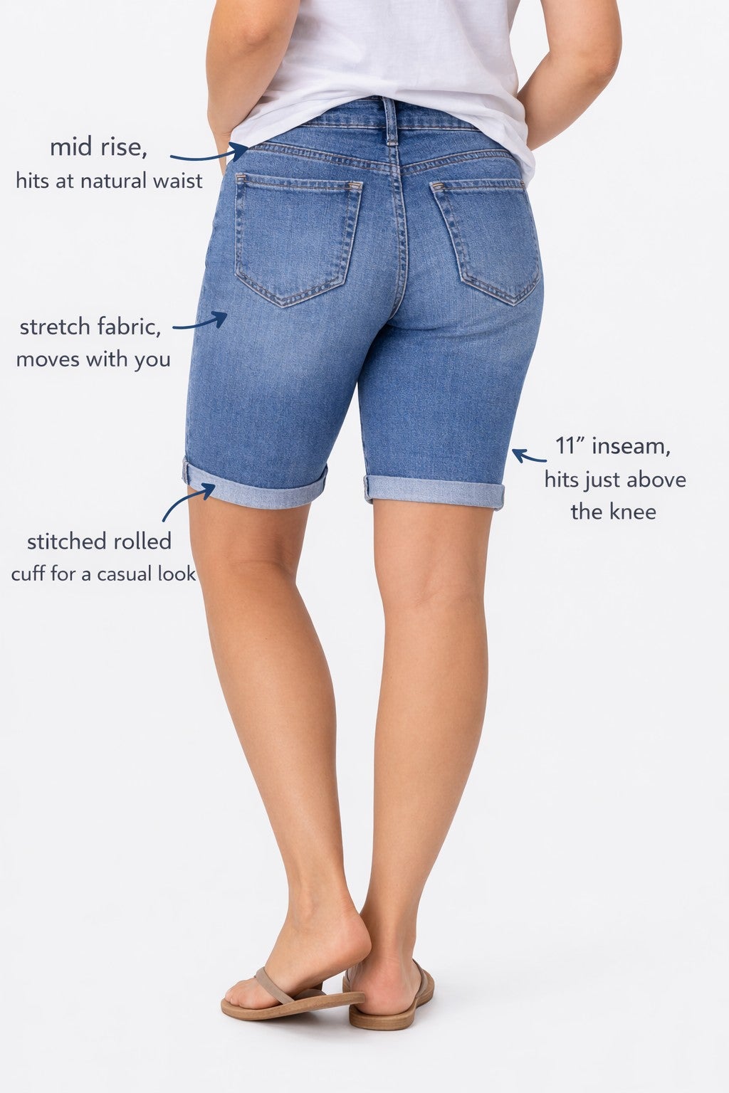 Stretch Denim Mid-rise Bermuda Shorts image number 2