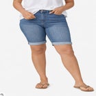 Mid-Rise Stretch Denim Bermuda Shorts image number null