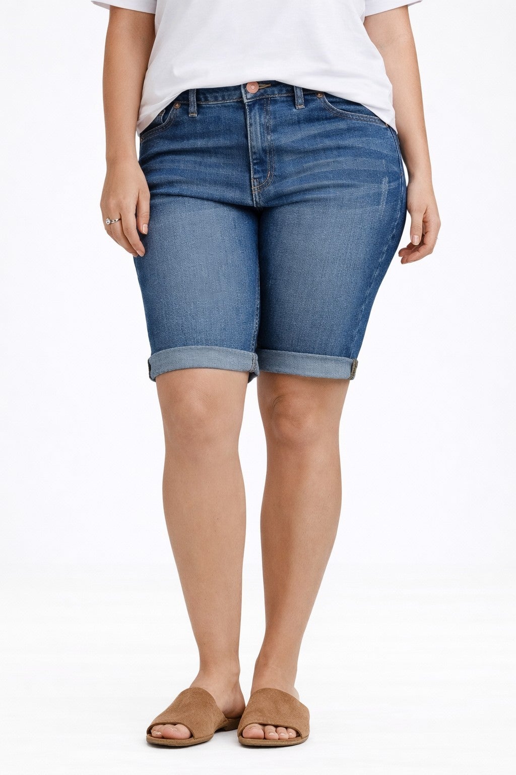 Stretch Denim Mid-rise Bermuda Shorts image number 0