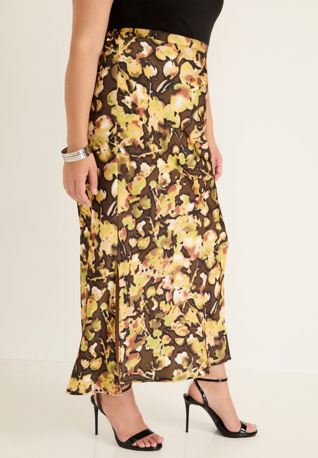 Satin Side-Slit Midi Skirt image number 2