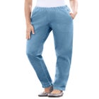 Straight Leg Fineline Pull-On Stretch Denim Jeans image number null