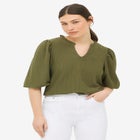 Textured Knit Ruffle Notch Neck Top image number null