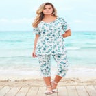Plus Size 2-Piece Printed Henley Top and Capri Set image number null