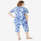 Plus Size 2-Piece Printed Henley Top and Capri Set image number null