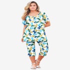 Plus Size 2-Piece Printed Henley Top and Capri Set image number null