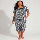 Plus Size 2-Piece Printed Henley Top and Capri Set image number null