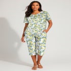 Plus Size 2-Piece Printed Henley Top and Capri Set image number null