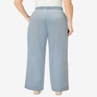 Plus Size Embroidered Pull-On Wide-Leg Chambray Pant image number null