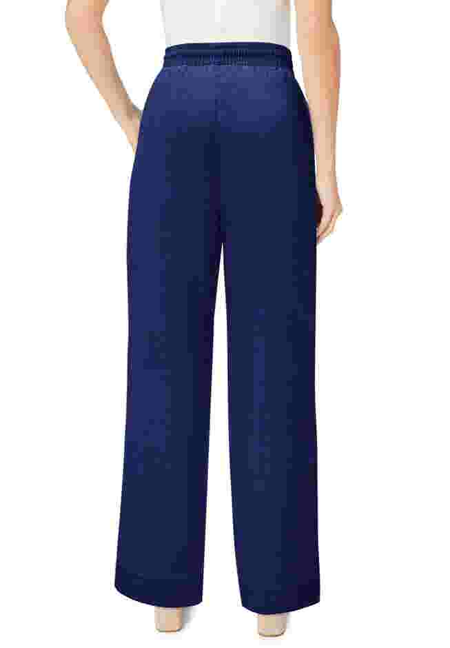 Embroidered Pull-On Wide-Leg Chambray Pant image number 2
