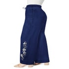 Plus Size Embroidered Pull-On Wide-Leg Chambray Pant image number null