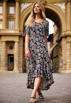 Stretch Knit Flounce Hem Maxi Dress
