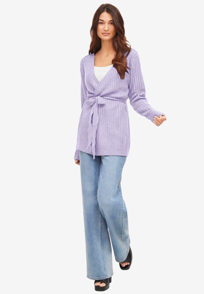 Tie Wrap Ribbed Cardigan image number null