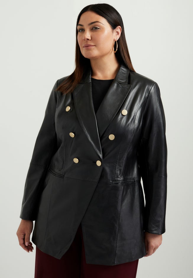 Leather Double-Breasted Blazer image number null