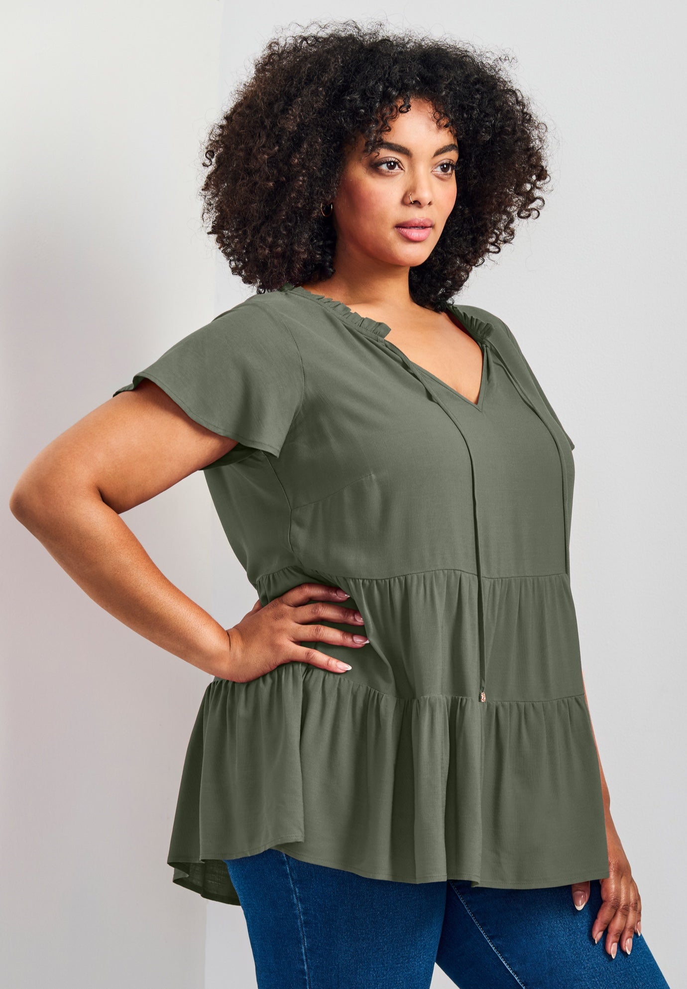 Lani Flutter Sleeve Tiered Top image number 2