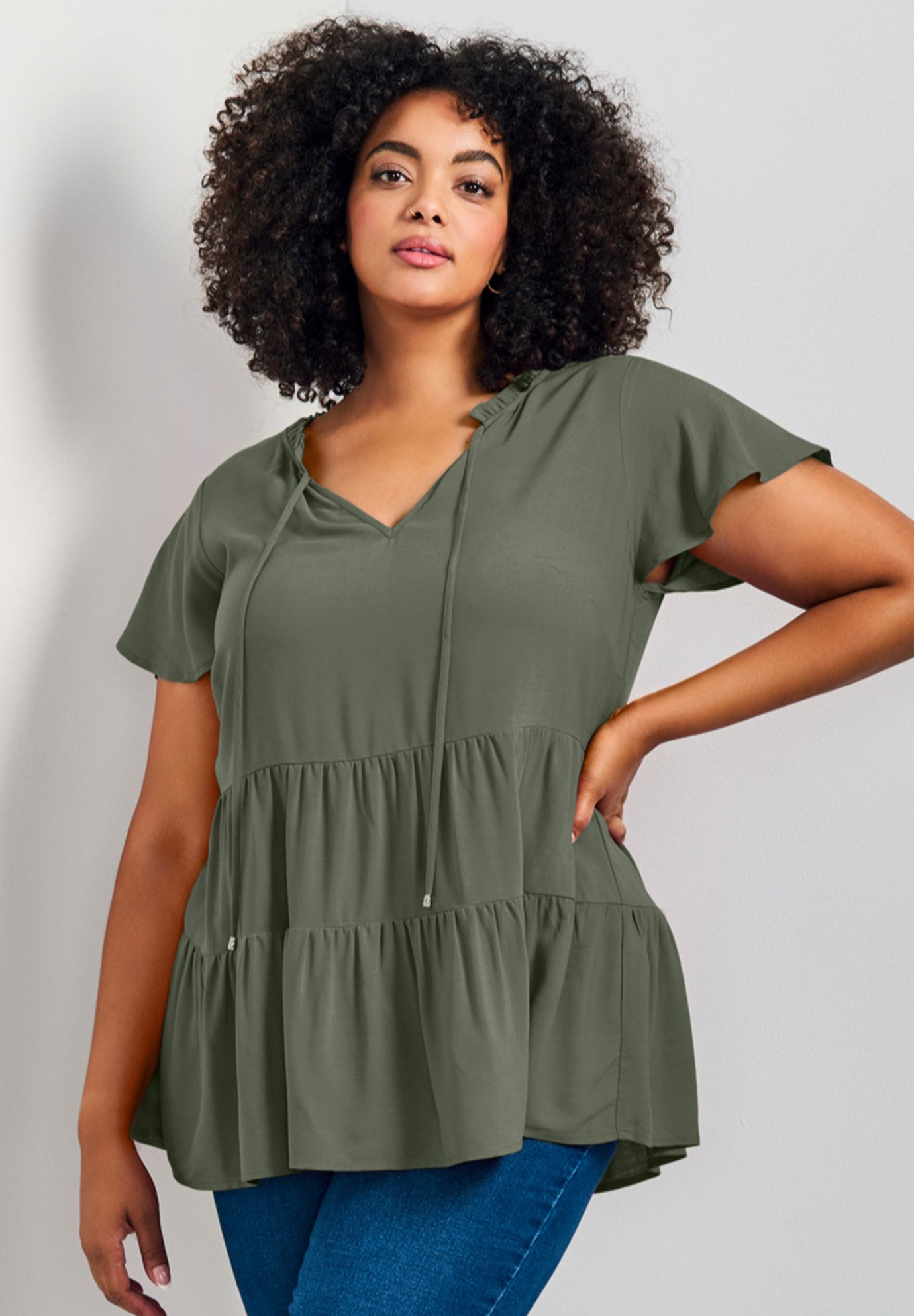 Lani Flutter Sleeve Tiered Top image number 0