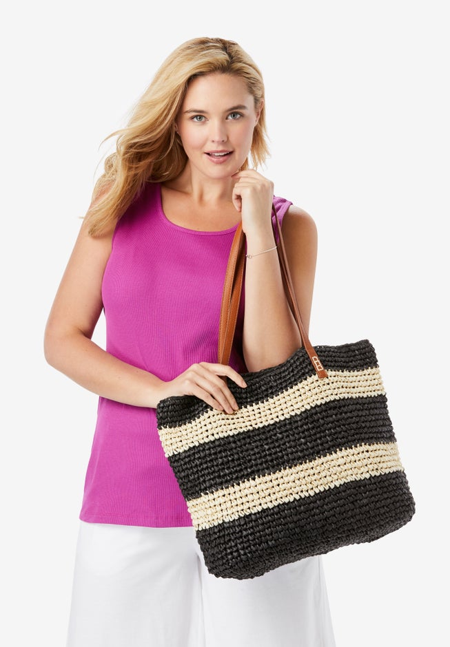 Color Block Straw Tote image number 0