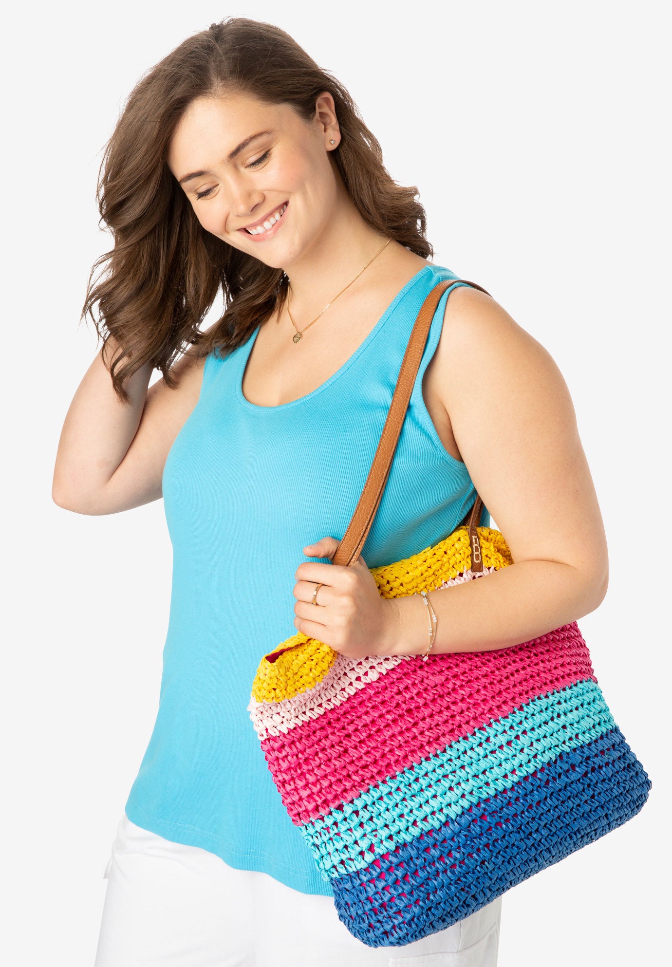 Color Block Straw Tote image number 0