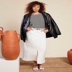 Front-Slit Denim Midi Skirt image number null