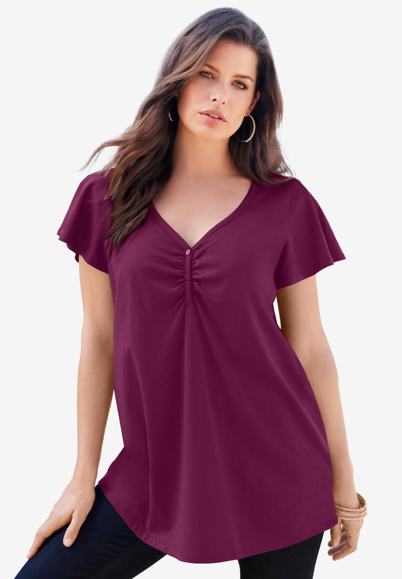 Plus Size Cotton Ultimate Flutter Sleeve Sweetheart Tee image number 0