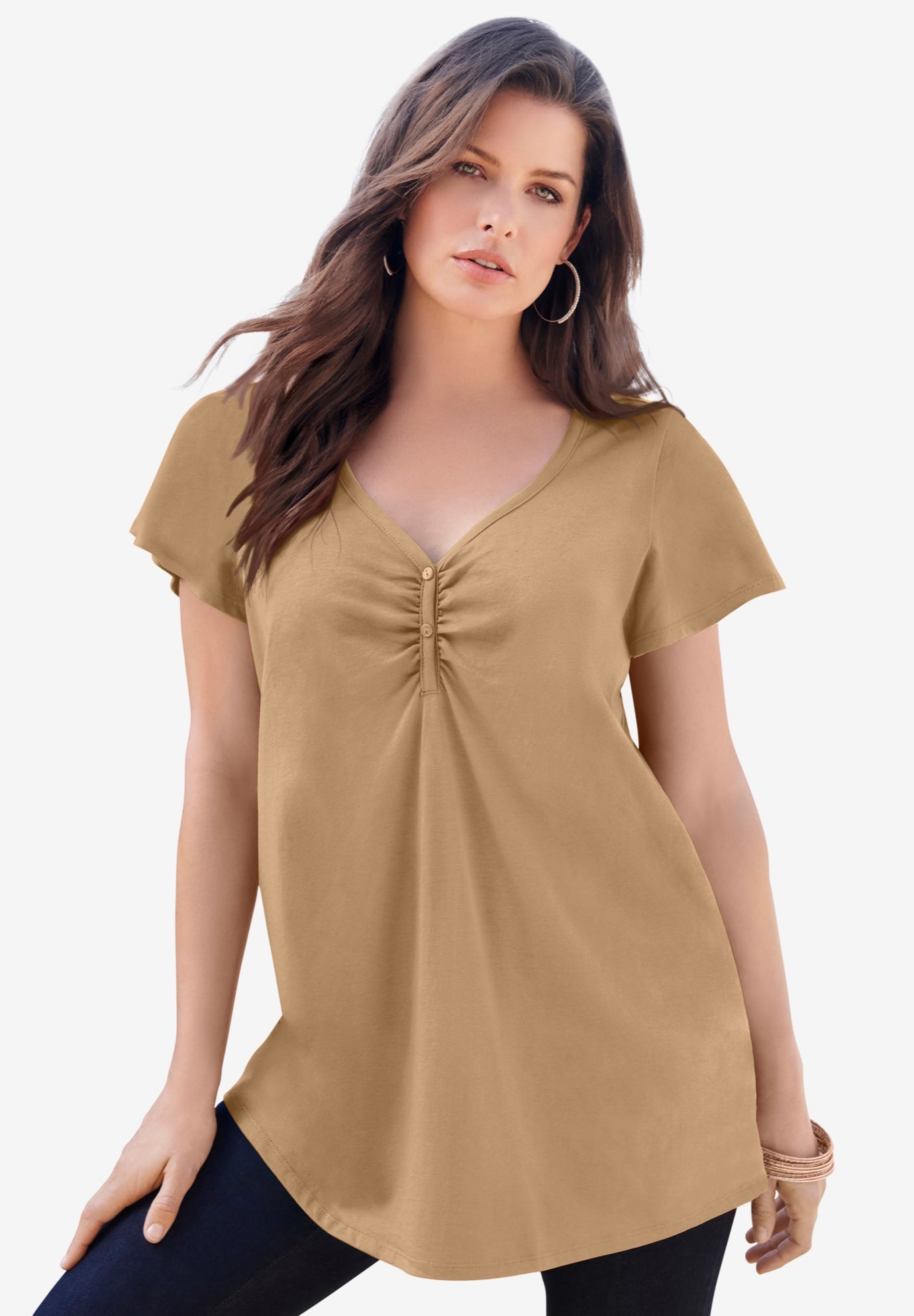 Plus Size Cotton Ultimate Flutter Sleeve Sweetheart Tee image number 0