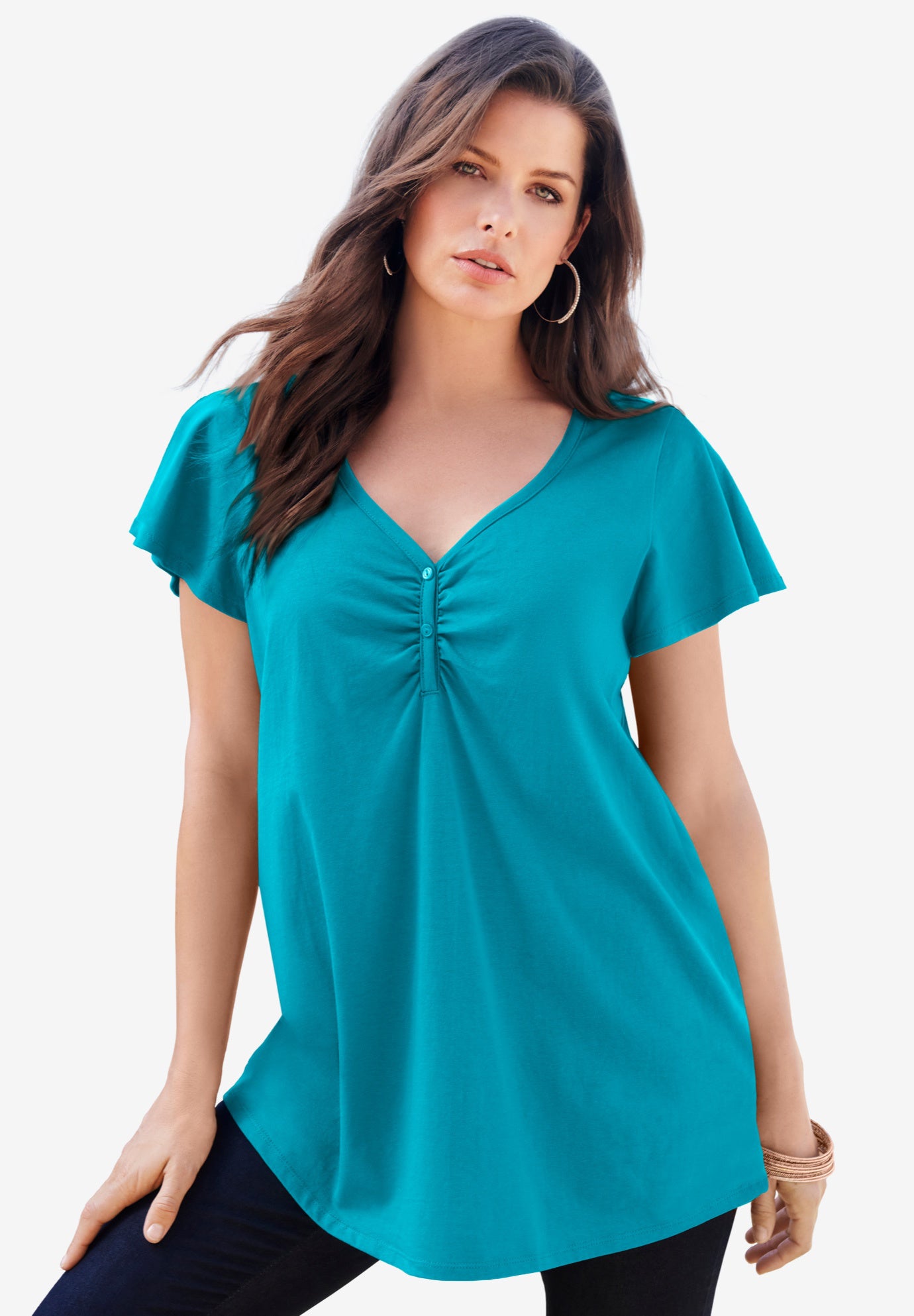Plus Size Cotton Ultimate Flutter Sleeve Sweetheart Tee image number 1