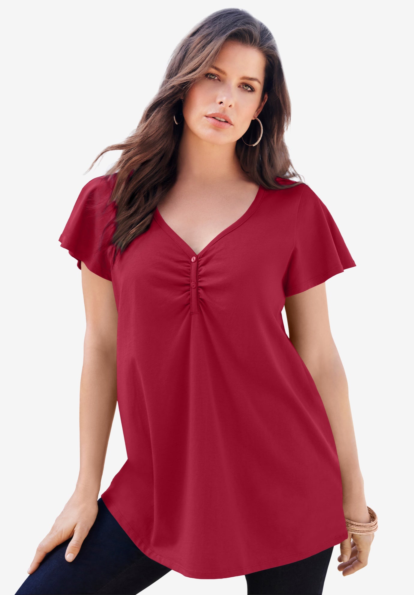 Plus Size Cotton Ultimate Flutter Sleeve Sweetheart Tee image number 0