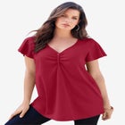 Plus Size Cotton Ultimate Flutter Sleeve Sweetheart Tee image number null
