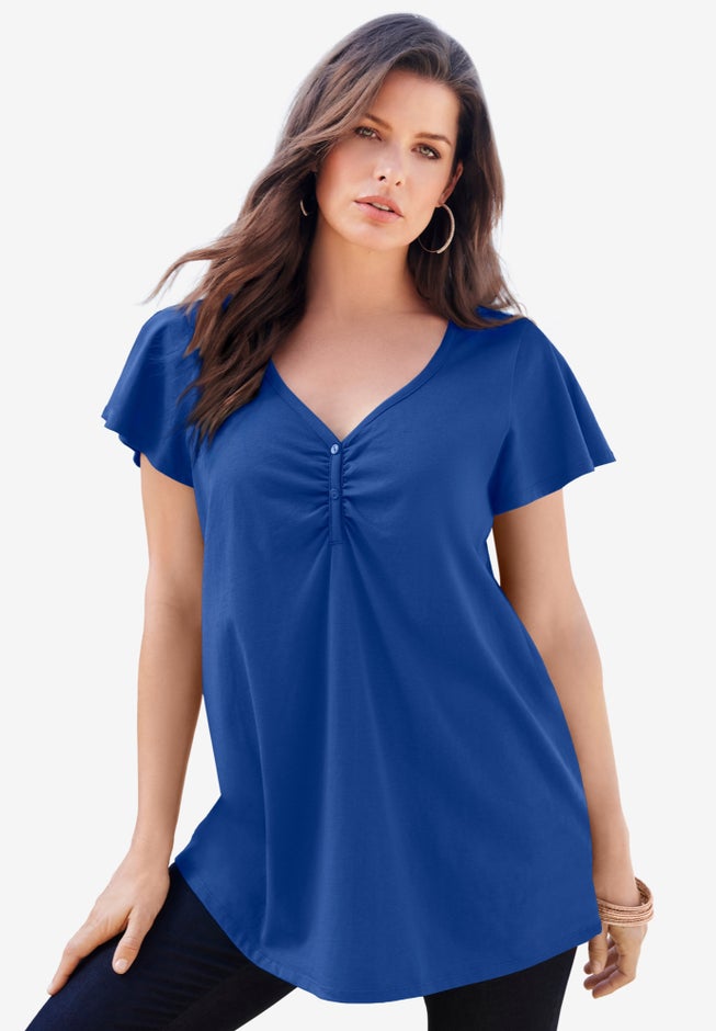 Plus Size Cotton Ultimate Flutter Sleeve Sweetheart Tee image number 0