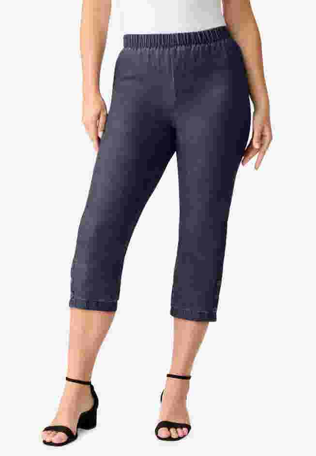 Comfort Stretch Button Detail Capri Jean image number 1
