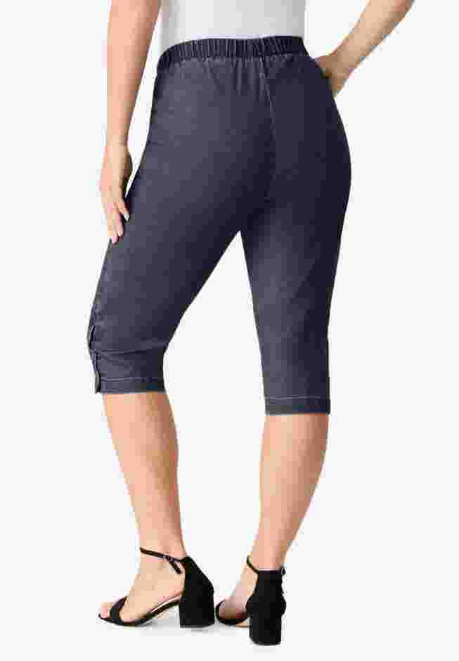 Comfort Stretch Button Detail Capri Jean image number 2