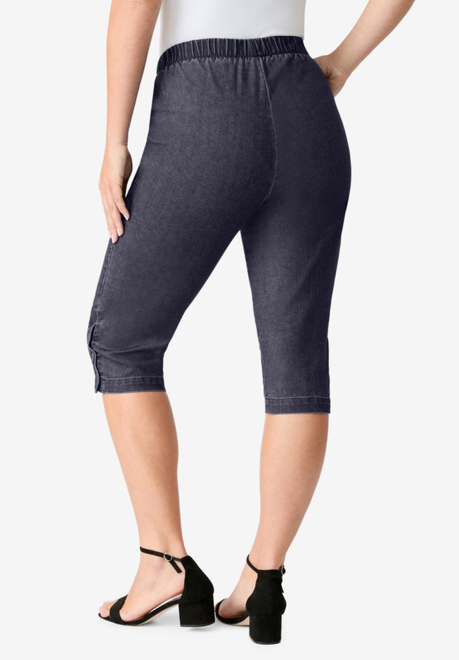Plus Size Comfort Stretch Button Detail Capri Jean image number 2