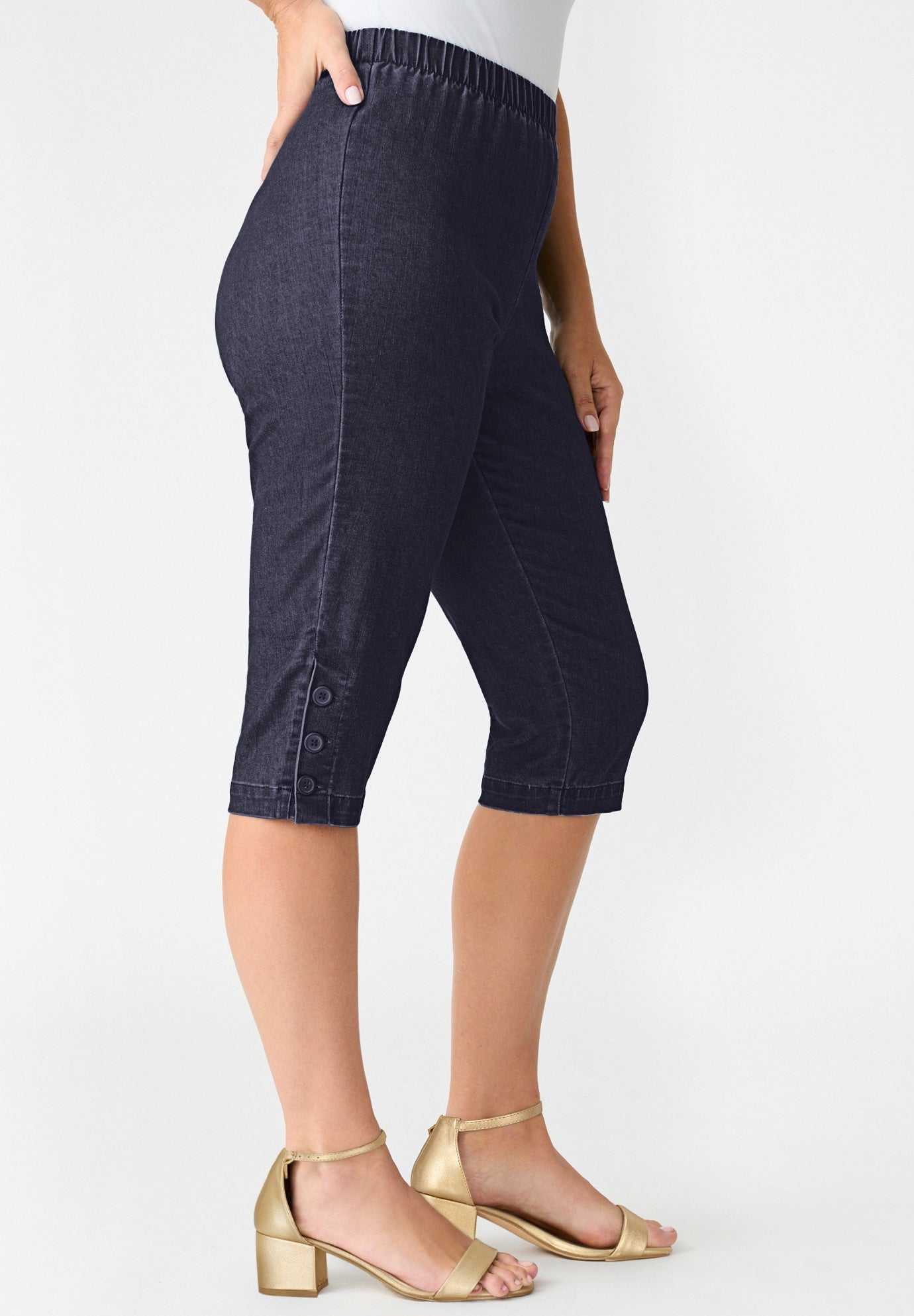 Plus Size Comfort Stretch Button Detail Capri Jean image number 0