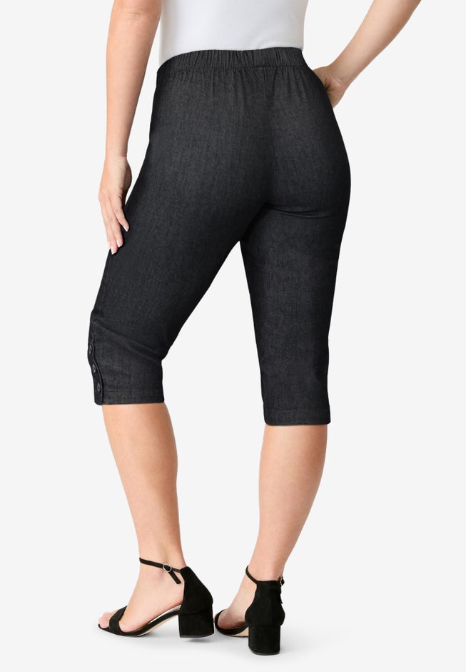 Plus Size Comfort Stretch Button Detail Capri Jean image number 2