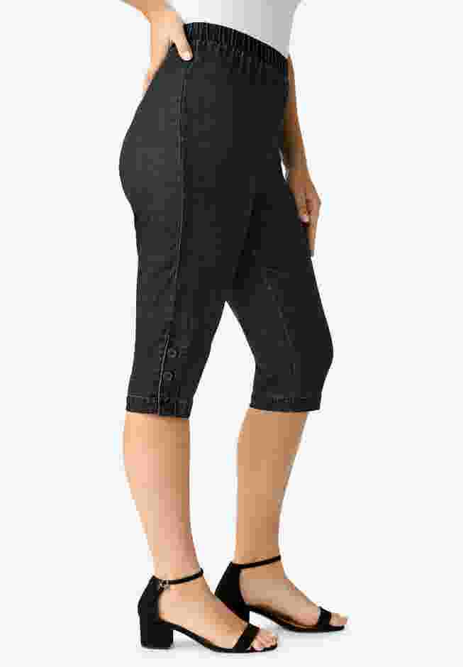 Comfort Stretch Button Detail Capri Jean image number 2